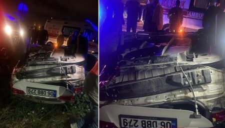 Şoförünün hakimiyetini yitirdiği araba şarampole devrildi
